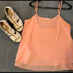 Dressy Pink Beaded Tank Top by Alya Medium